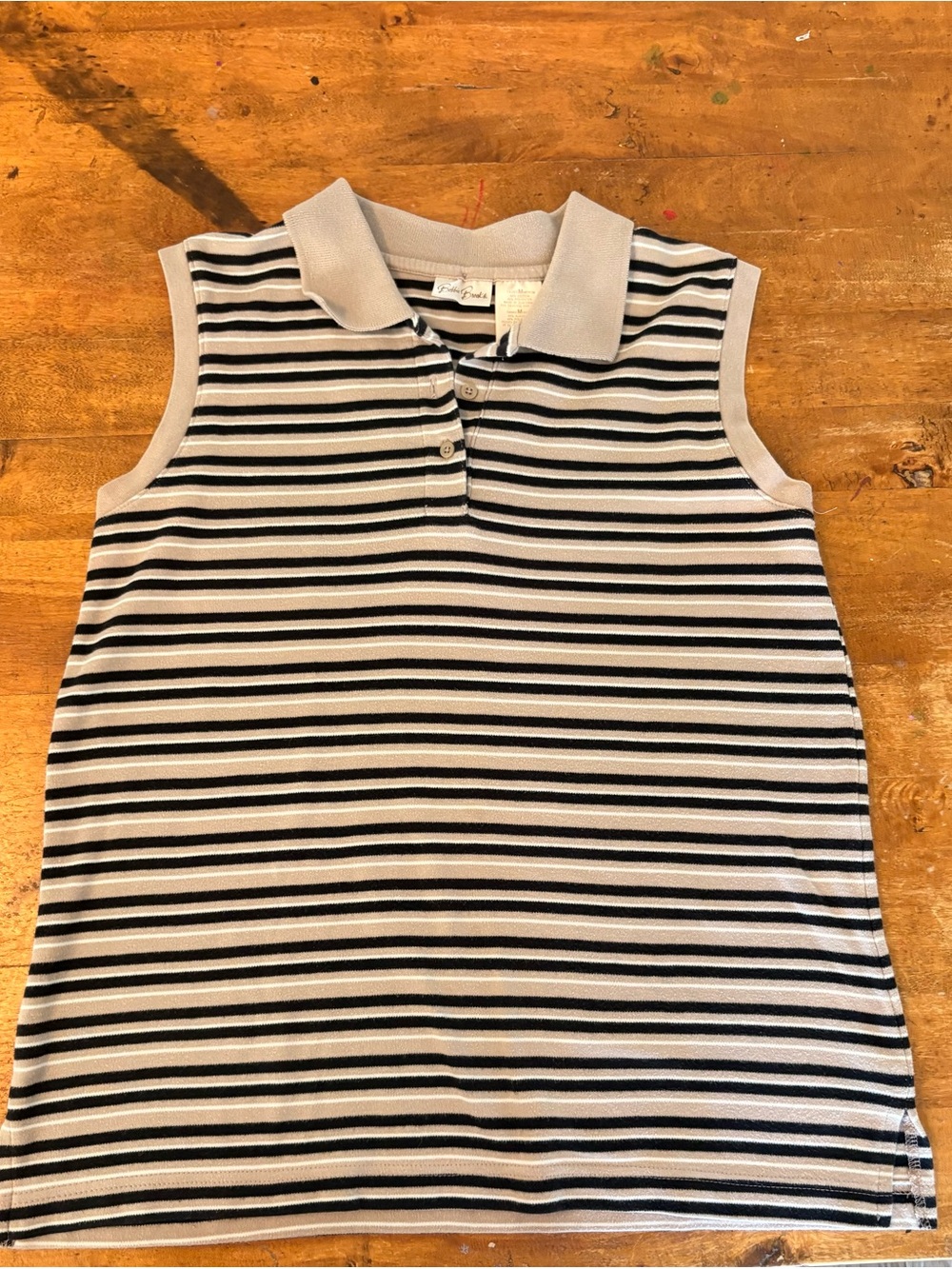 Bobbie Brooks Sleeveless Stripe Polo Tank - Black & White